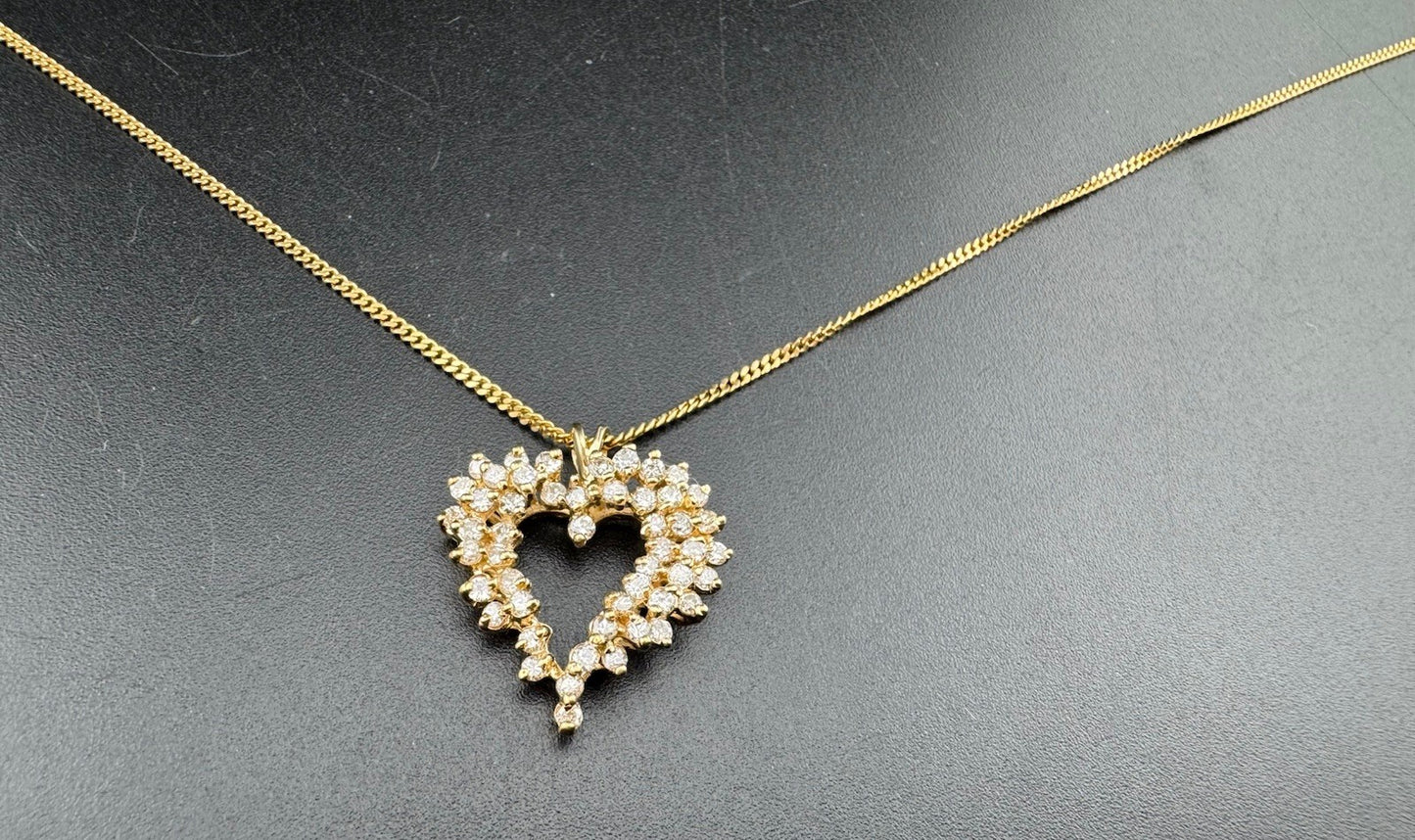 18K Solid Gold Open Heart Diamond Necklace Timeless 21in Pendant 6.8G