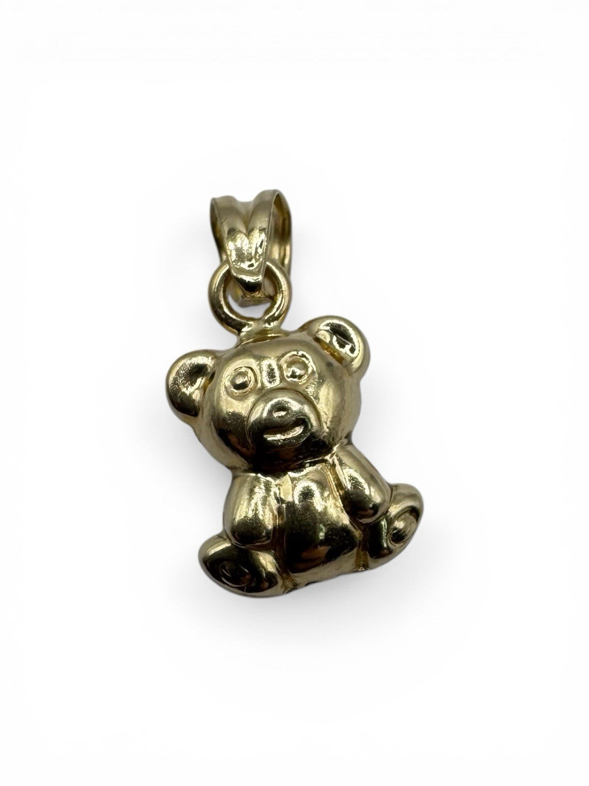 14K Two-Tone Gold Puffy Teddy Bear 3D Reverse Pendant Charm 9.72x17.6mm 1 Gram