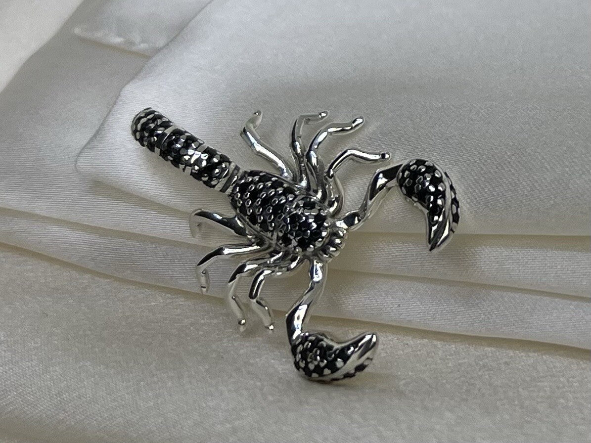 Sterling Silver 925 Black Cubic Zirconia Stone Emperor Scorpion Large Pendant 🦂