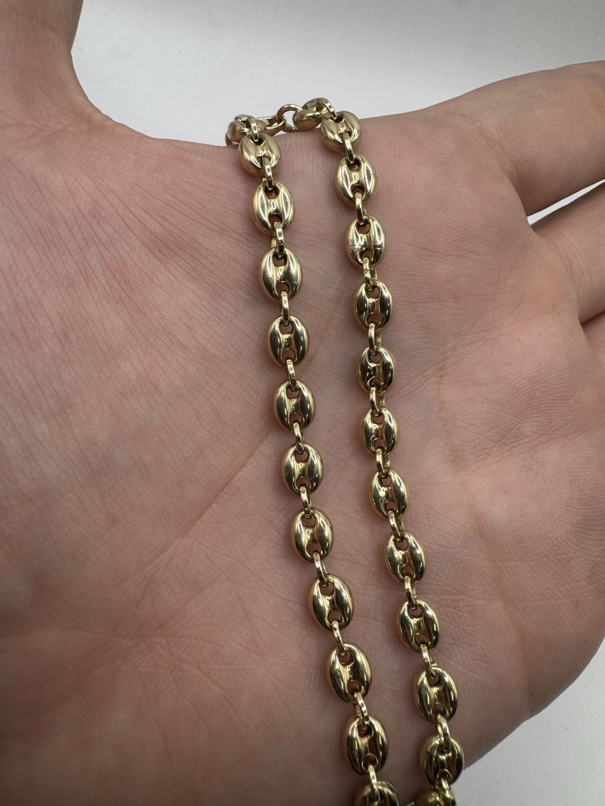 14K Yellow Gold Puffed Mariner Anchor Ankle Bracelet 9in 5.30mm 7.7 Grams