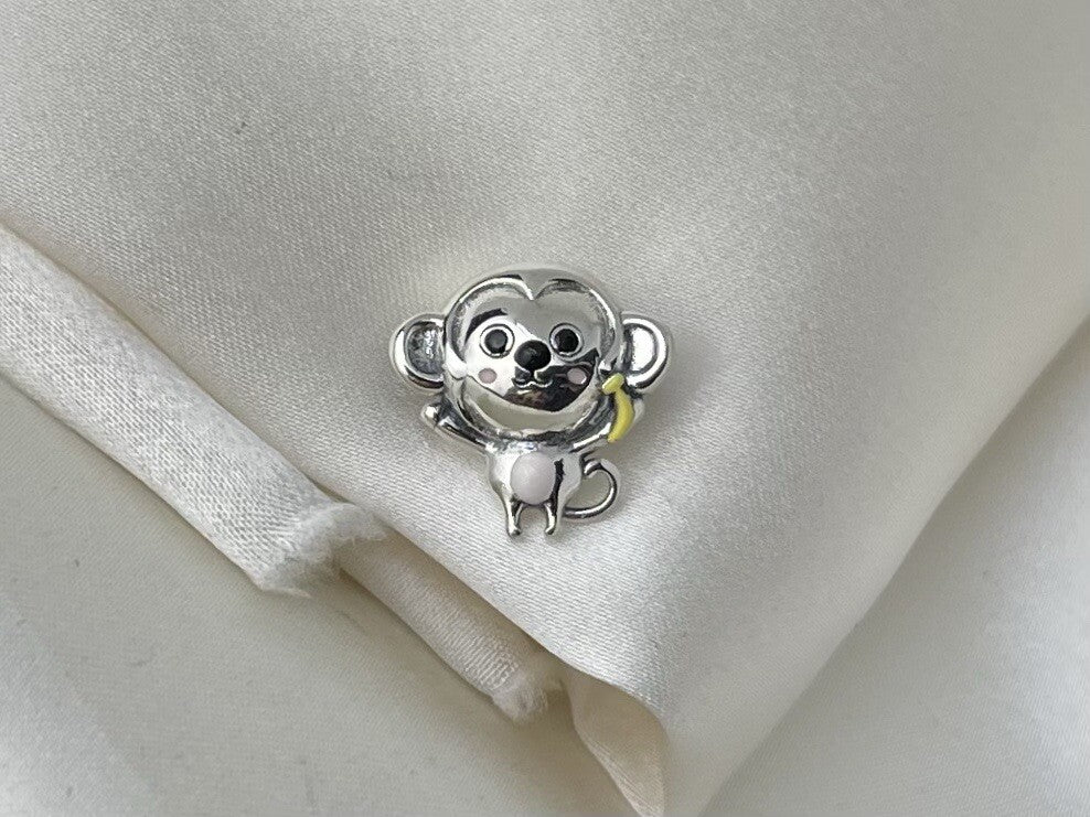 Sterling Silver 925 Enamel Joyful Anime Kawaii Monkey Character Charm