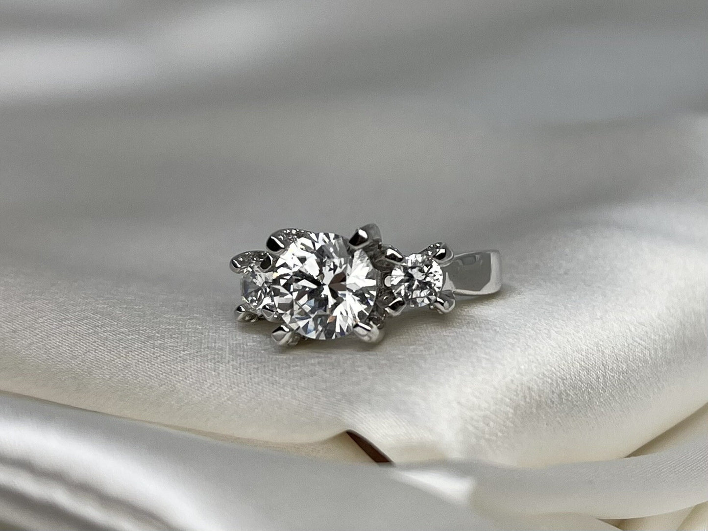 Princess Three Stone Engagement Cubic Zirconia Ring Rhodium Sterling Silver 925