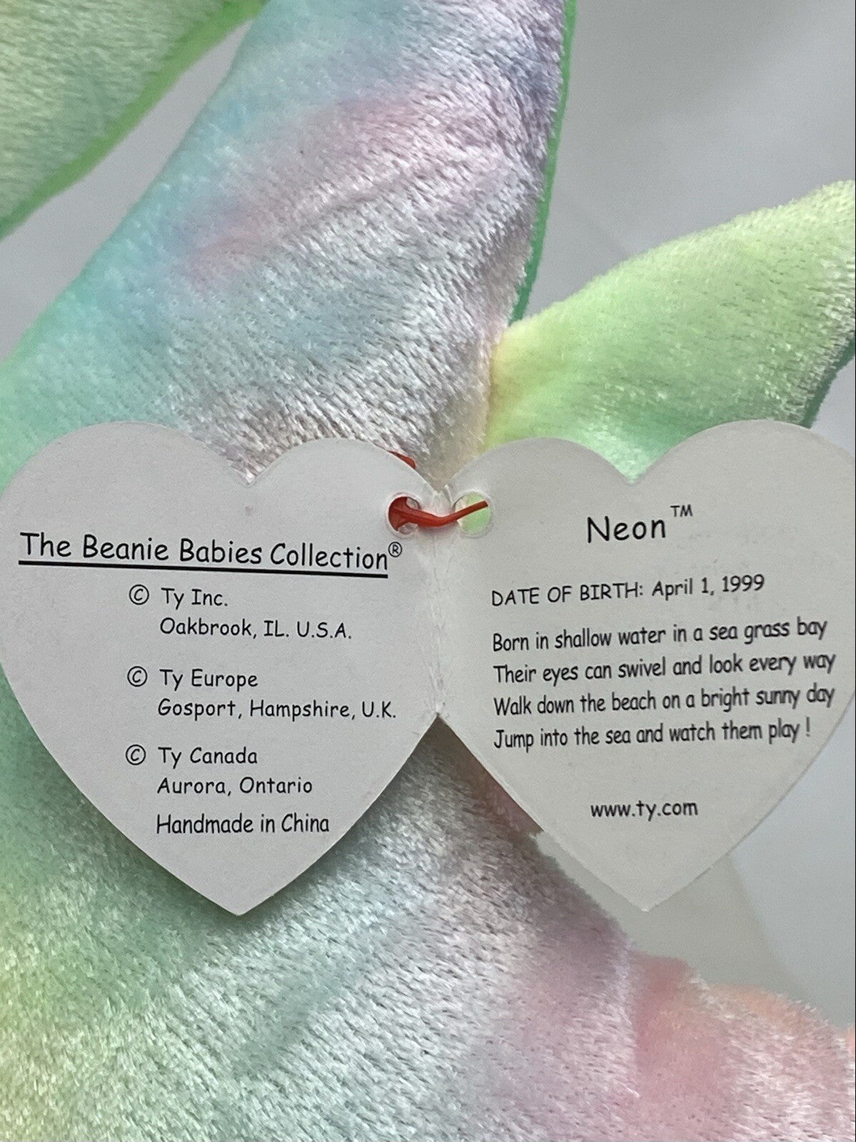 Rare Retired Ty Beanie Baby Neon The Seahorse 1999 Mint P.E. Pellets With Errors
