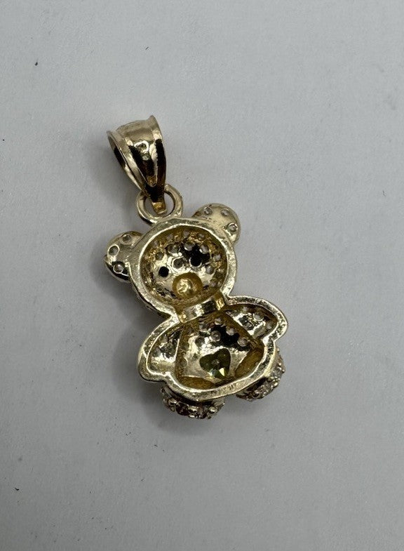 14K Gold Teddy Bear Pendant Green Sim Diamond 19.19x9.92mm 1.3G Beltran Jewelry