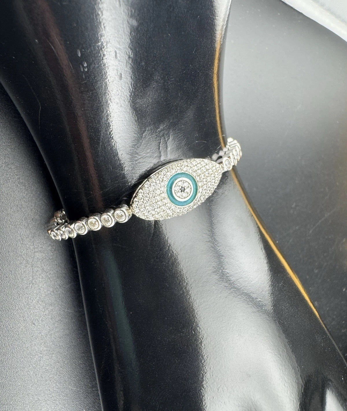 Pulsera de plata 925 con ojo turco de 7.5in, 12mm, 10 gramos, cristal esmaltado, estilo tenis