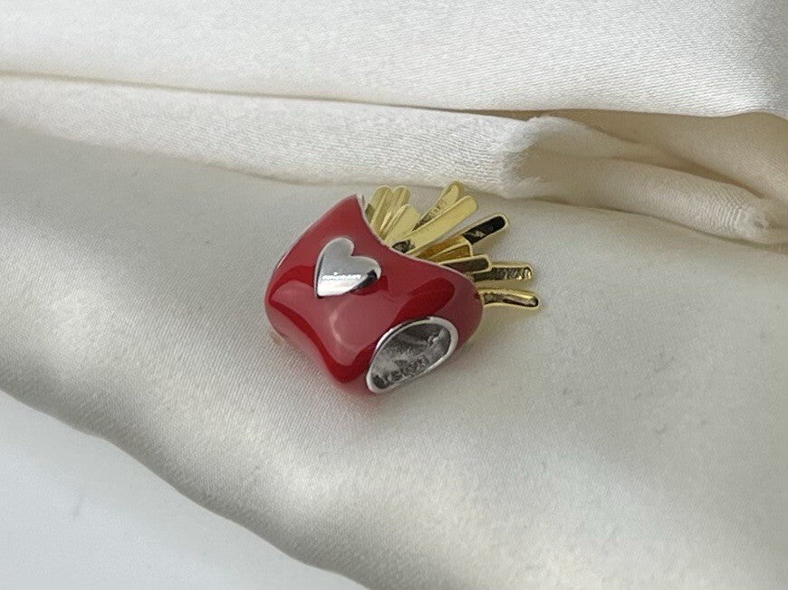 Sterling Silver 925 European Enamel I Heart Love French Fries Fast Food Charm