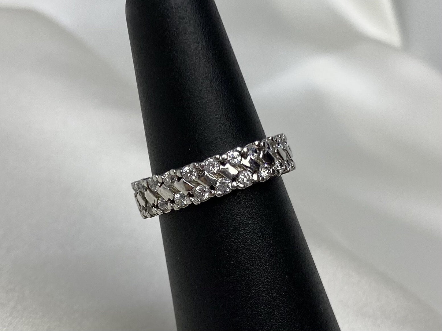 Eternity Band Cubic Zirconia Ring Rhodium Plated Sterling Silver 925 Size 5.25