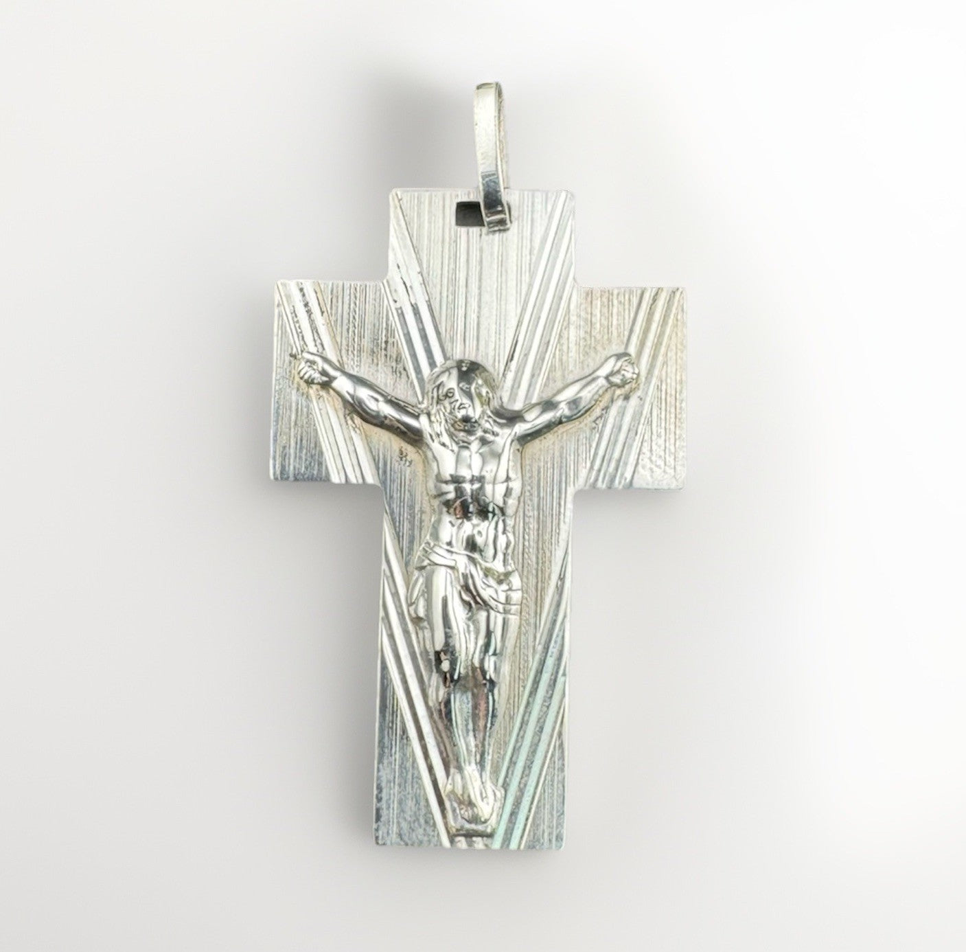 925 Sterling Silver 3D Jesus Textured Cross Pendant 26x41mm 6.8G Italy Religious