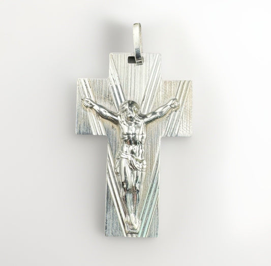 Colgante 3D de cruz de Jesús con textura de plata de ley 925 de 26x41mm y 6.8g, religioso, de Italia