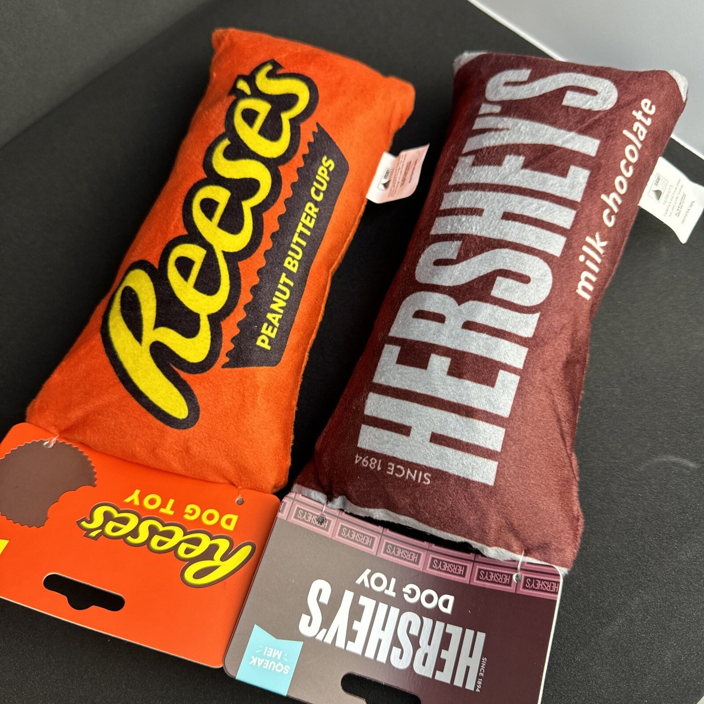 NEW Reese's Peanut Butter Candy & Hersheys Chocolate Themed Dog Crinkle Chew Toy