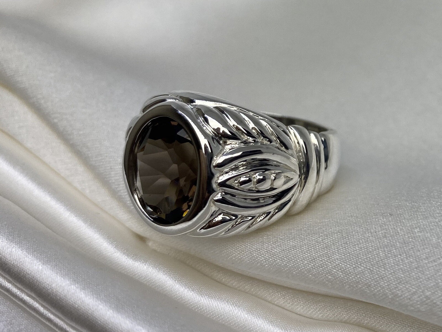 Judith Ripka Sterling Silver 925 Smokey Quartz Ring Vintage Size 7-9 11.6 Grams
