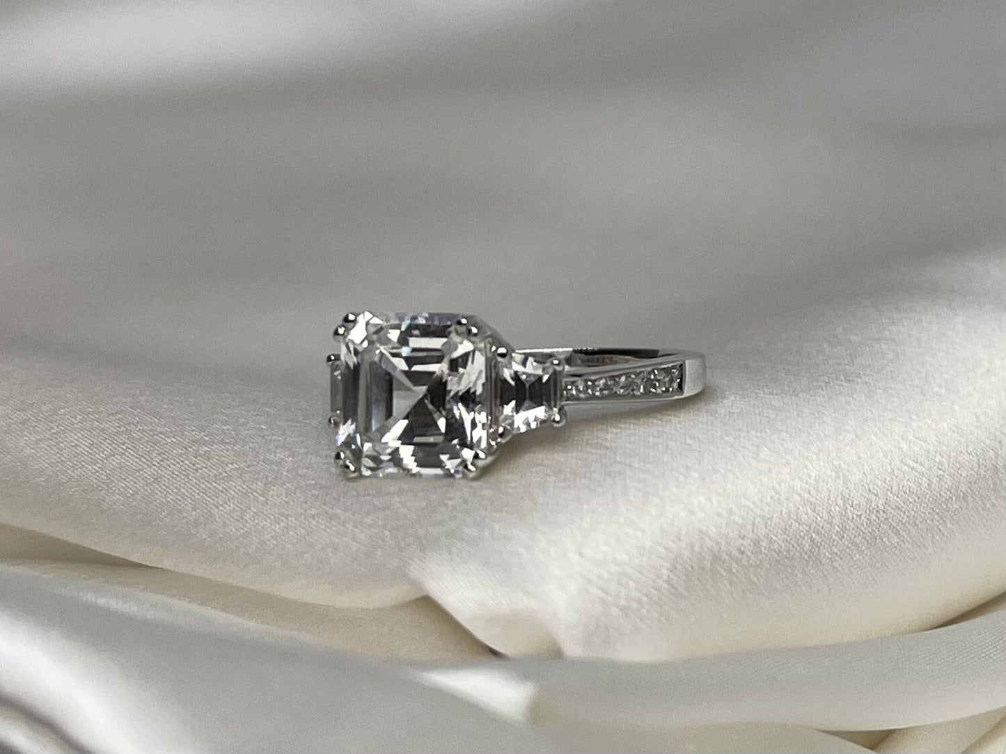 Princess Journey Engagement CZ Ring Rhodium Plated Sterling Silver Hand Crafted