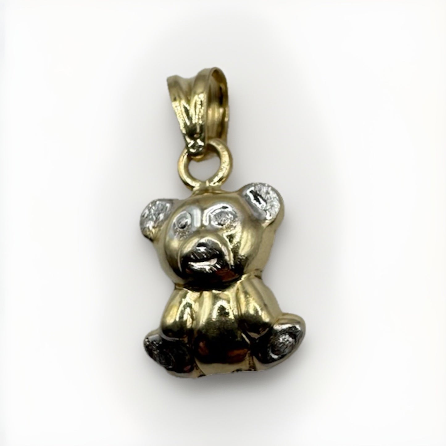 14K Two-Tone Gold Puffy Teddy Bear 3D Reverse Pendant Charm 9.72x17.6mm 1 Gram