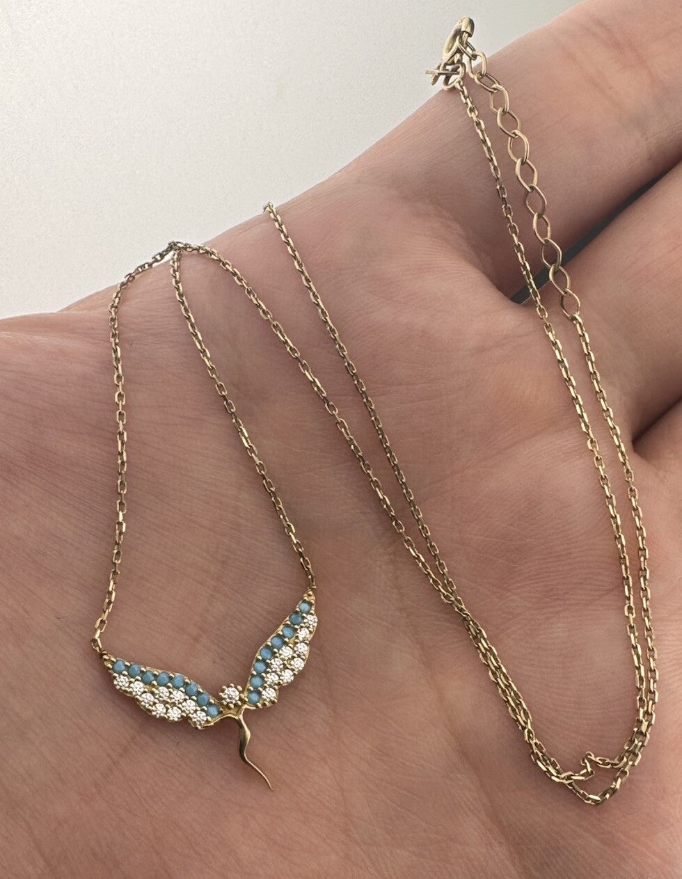 14K Gold Perfectina Chain 18in Adjustable Necklace Angel Wing Pendant 3.1 Grams