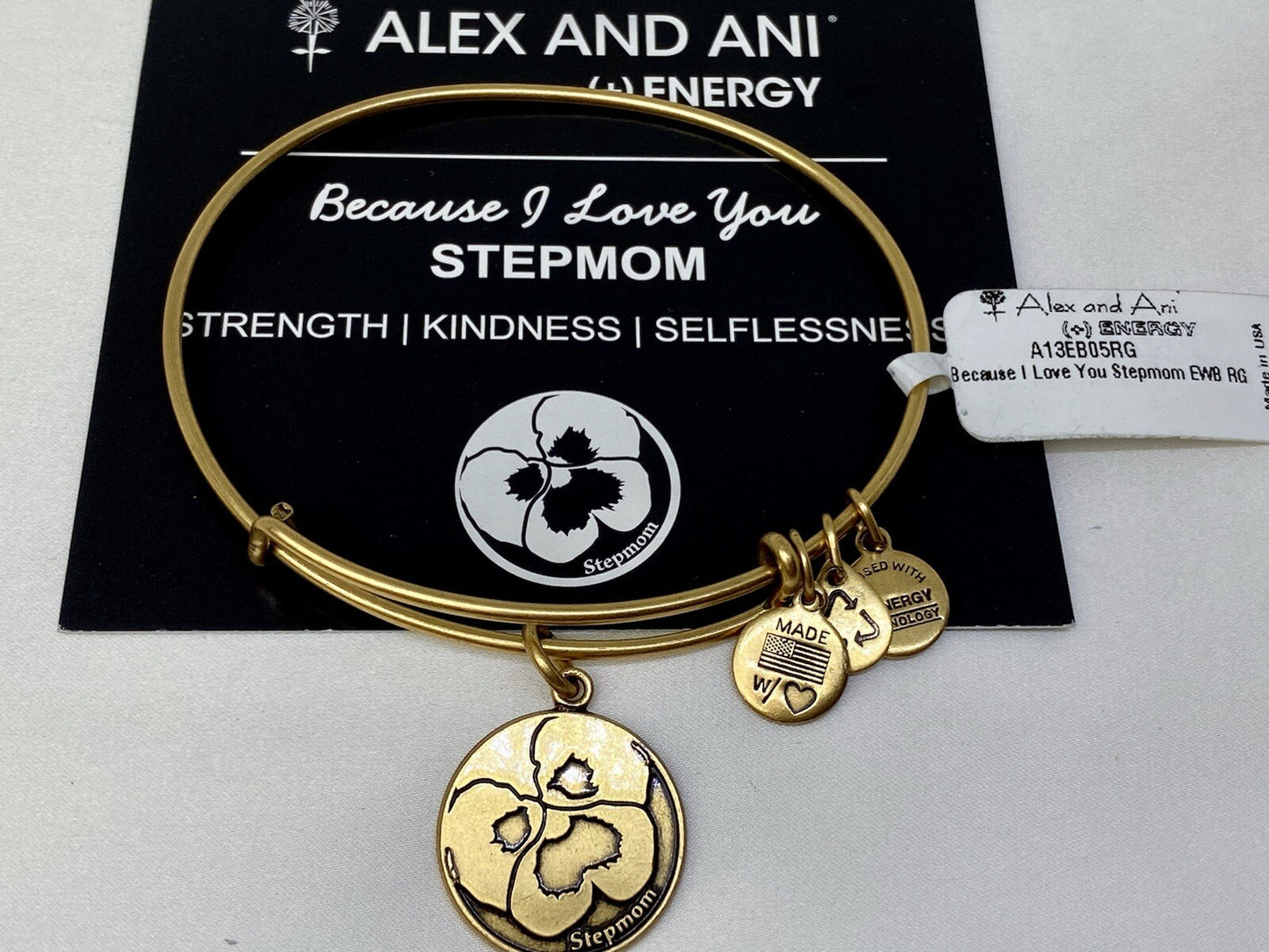 Alex And Ani Because I love You Stepmom Rafaelian Gold Bangle Charm Bracelet
