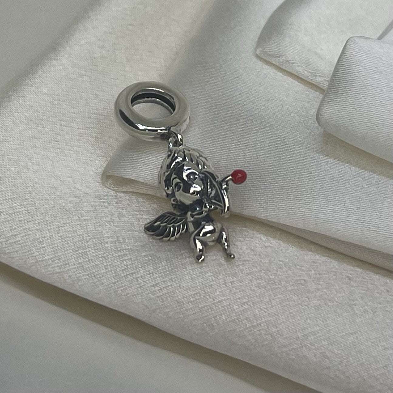 Sterling Silver 925 Enamel Valentine Cupid Angel Love Bow and Arrow Dangle Charm