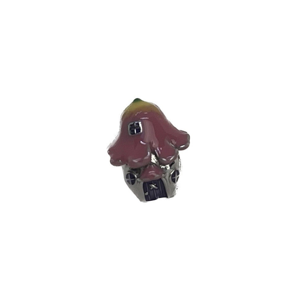 Sterling Silver 925 Enamel Anime Pink Colorful Mushroom House Charm