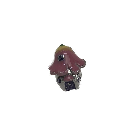 Sterling Silver 925 Enamel Anime Pink Colorful Mushroom House Charm
