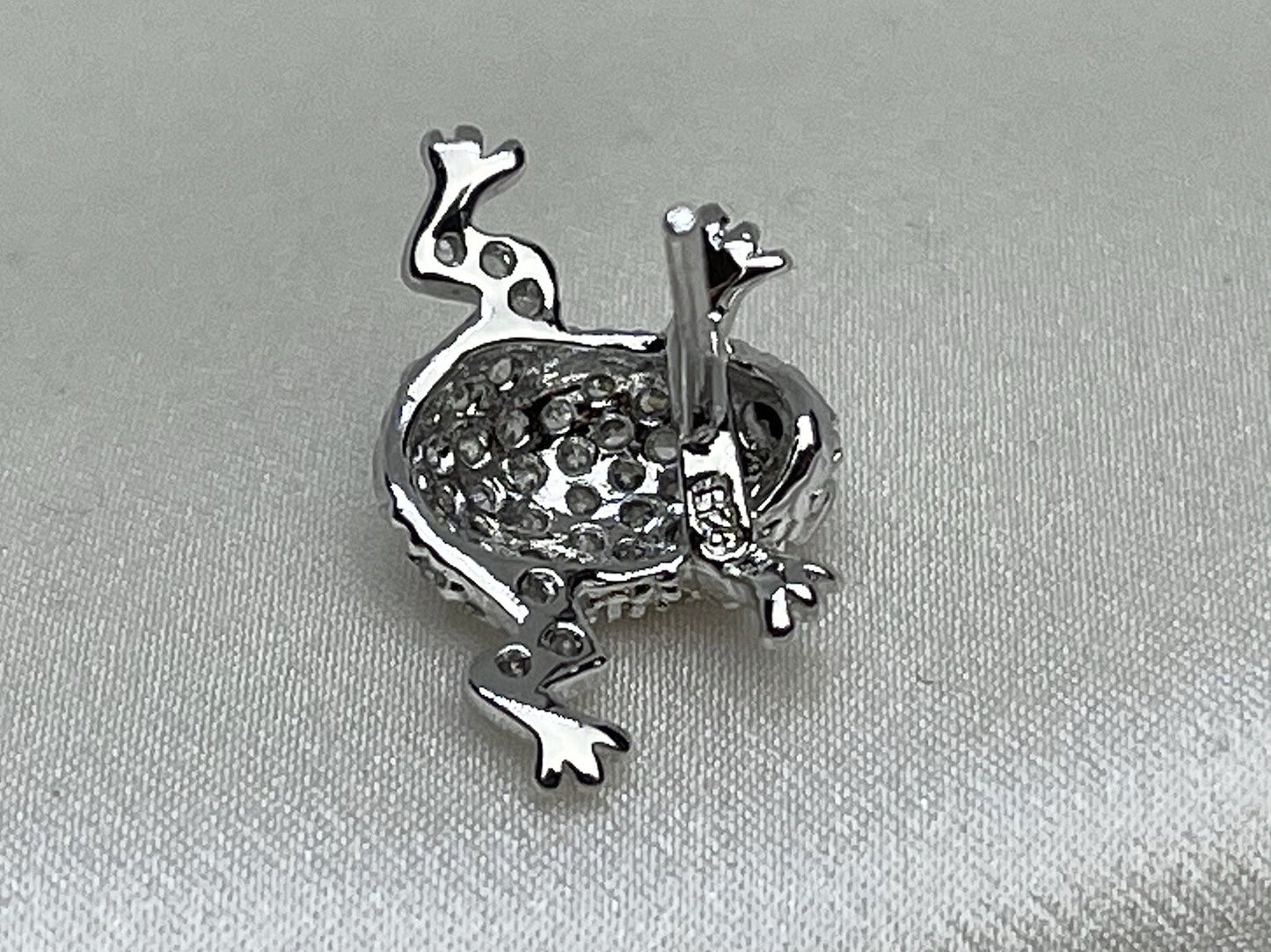 New Sterling Silver 925 11x17mm Frog Stud Earrings Two Tone Cubic Zirconia Stone