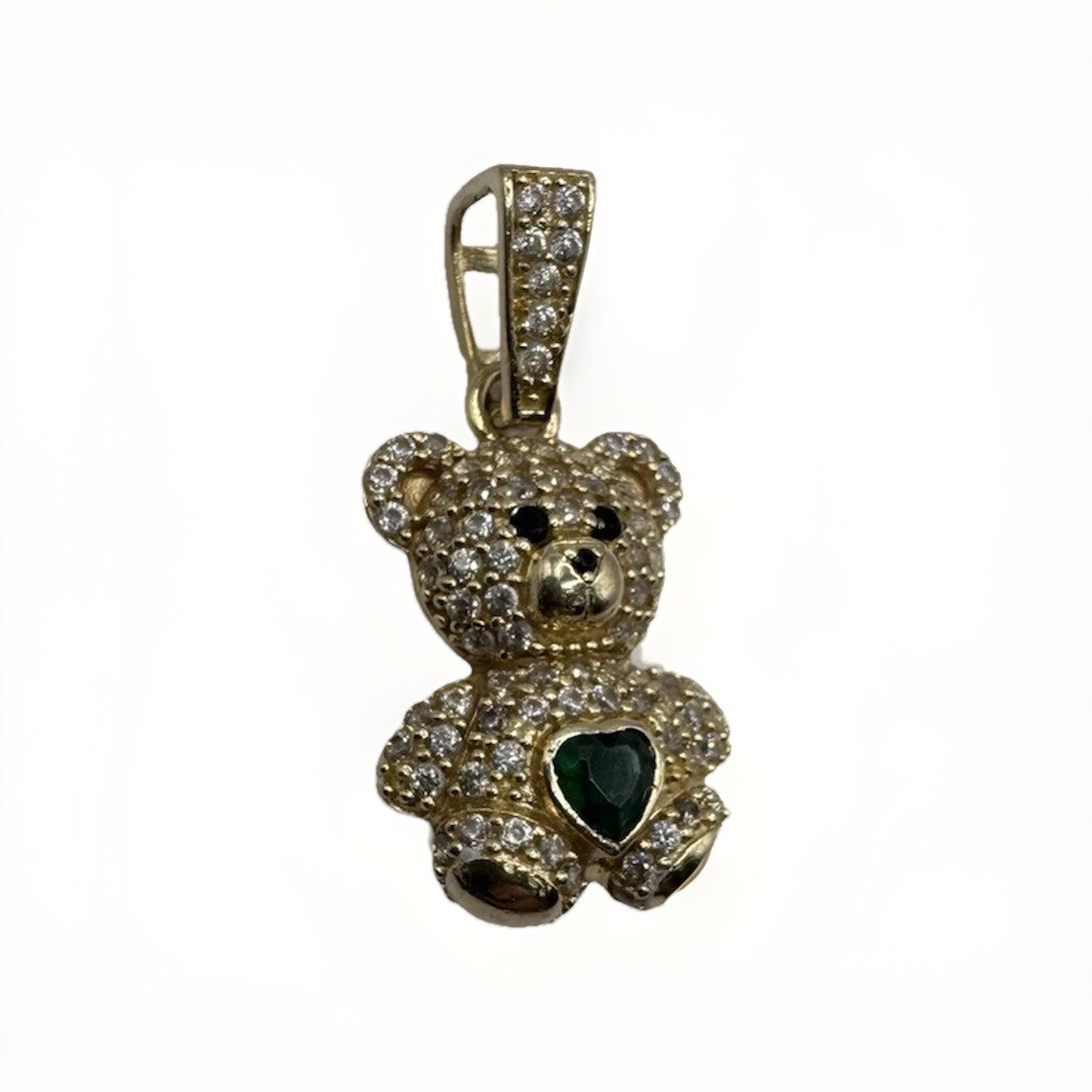 Colgante de oso de peluche de oro de 14 quilates con circonita verde de 28,76x14,88 mm y 4,4 g, Beltran Jewelry