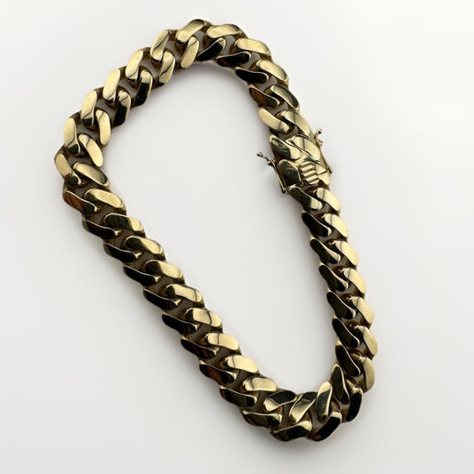 Pulsera de cadena de eslabones cubanos Miami semi-sólida de oro de 14 quilates, 9,76 mm, 8,5 pulgadas, 19,7 gramos
