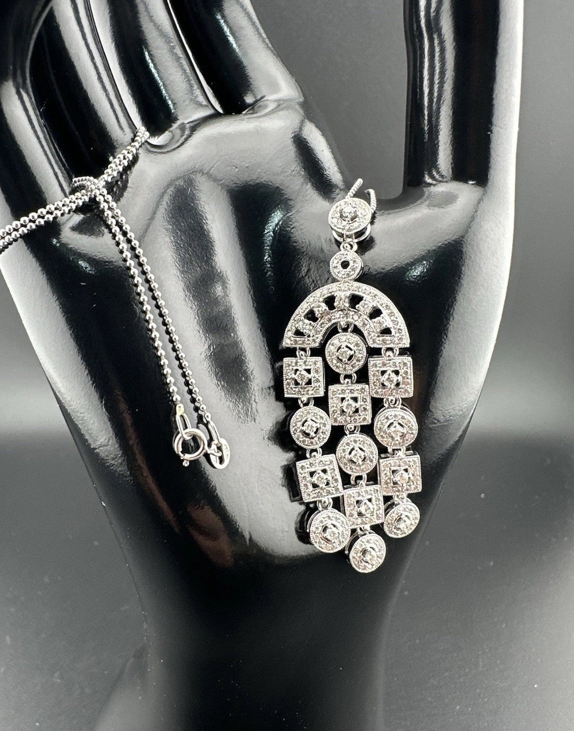 Vintage 18K White Gold Diamond Rope Pendant Necklace 20in 9.8 Gram 55x18mm 1990s