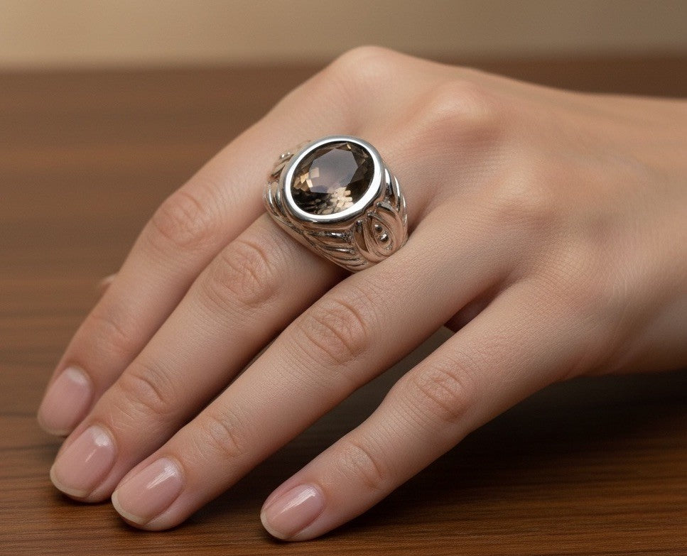 Judith Ripka Sterling Silver 925 Smokey Quartz Ring Vintage Size 7-9 11.6 Grams