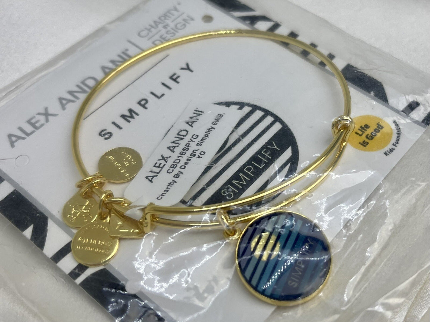 Alex and Ani Blue Charity by Design Simplify Yellow Gold Wrap Bangle Bracelet
