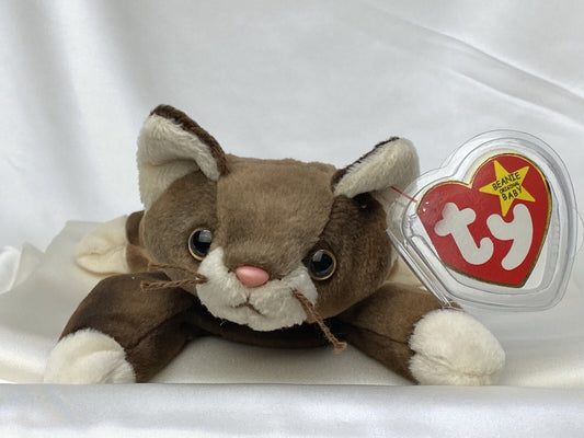 Rare Retired Ty Beanie Baby Pounce The Cat 1997 Mint P.E. Pellets With Errors