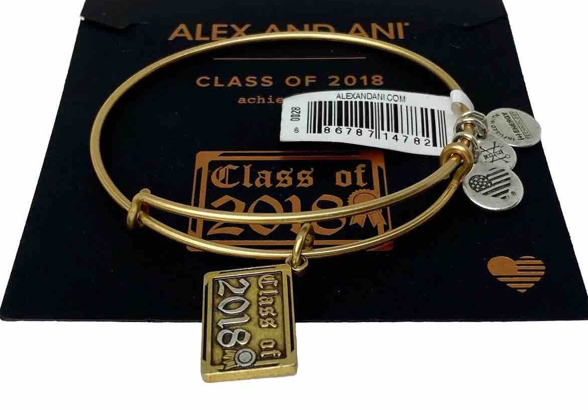 Alex and Ani Class of 2018 Two Tone Rafaelian Gold Charm Bangle Bracelet