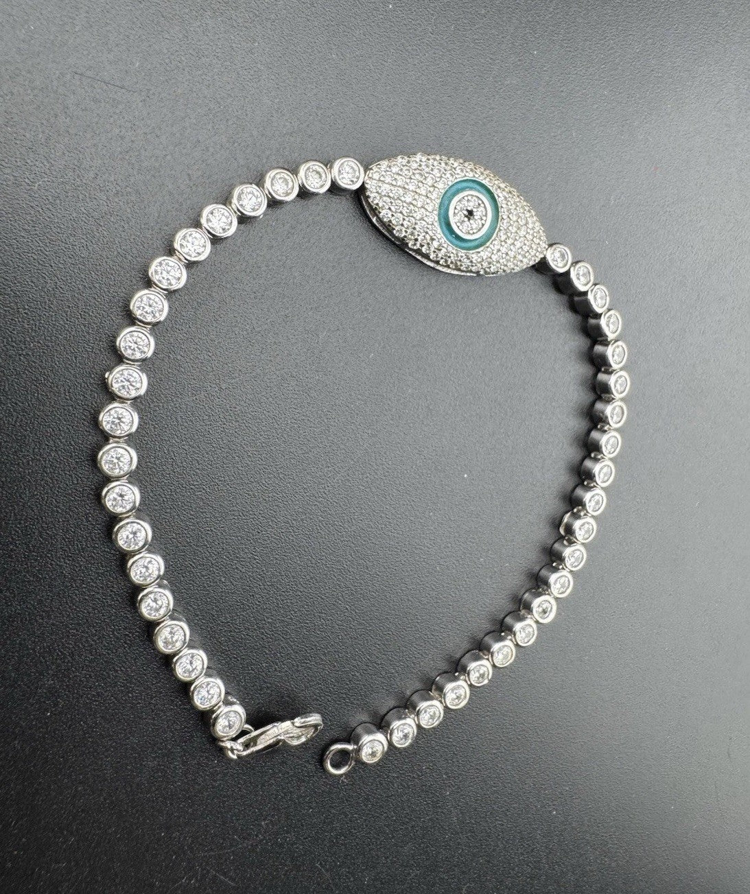 Pulsera de plata 925 con ojo turco de 7.5in, 12mm, 10 gramos, cristal esmaltado, estilo tenis