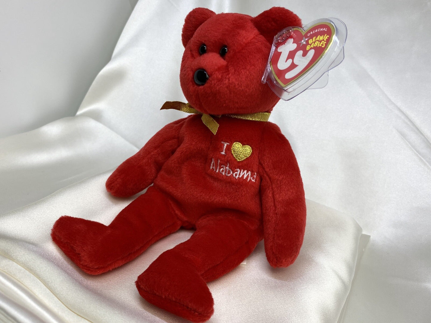 Ty Beanie Baby Alabama I Love Alabama Plush Red Bear Hang Tag Protector 2005