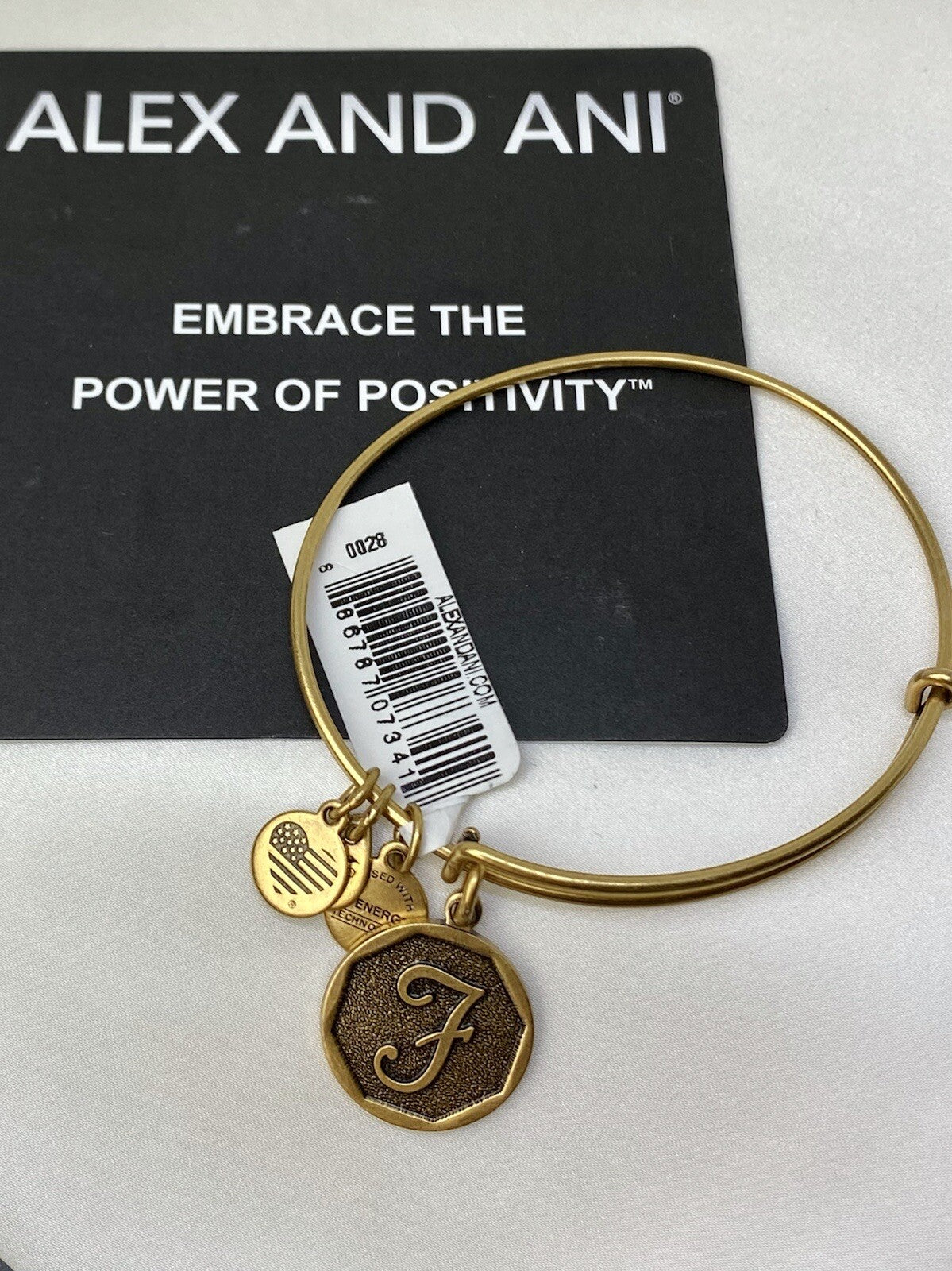 Pulsera de Alex and Ani con dije de inicial F y alambre dorado Rafaelian