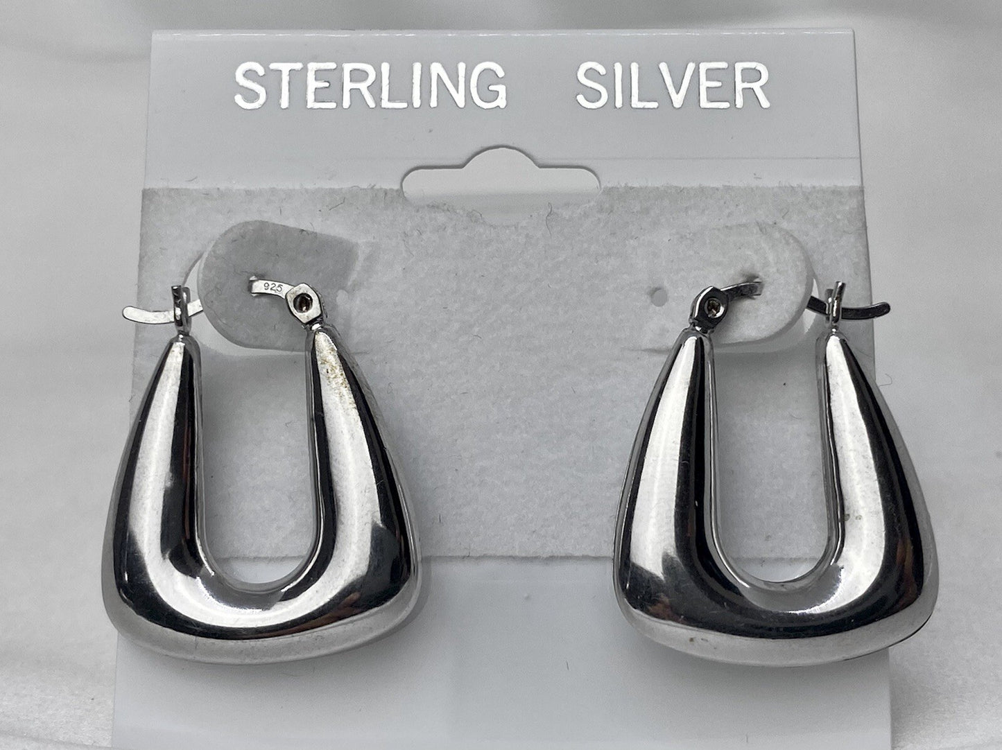 New Fine Sterling Silver 925 20x24mm Hoop / Horseshoe Latch Thick Nice Earrings