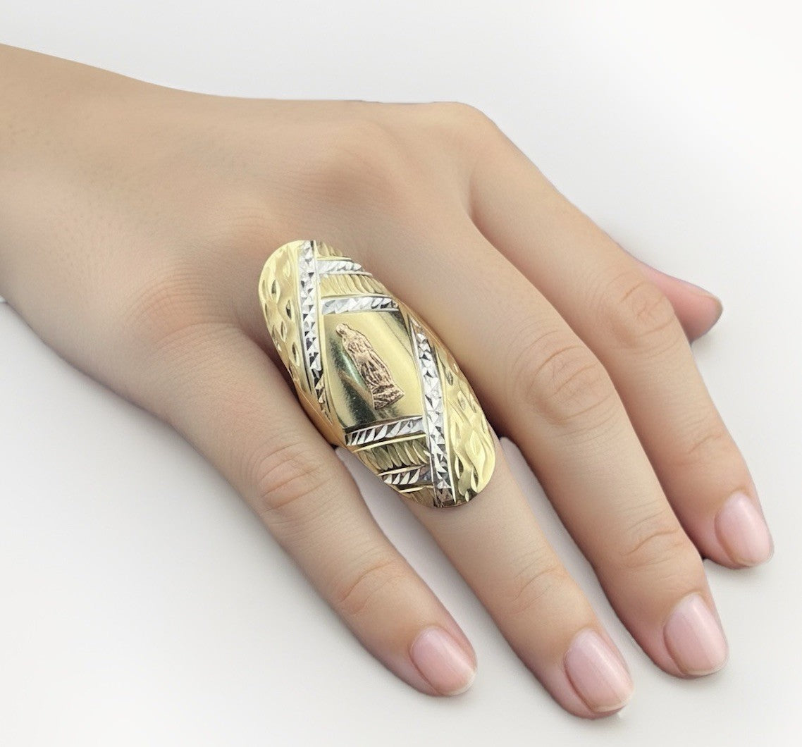 14K Tri-Color Gold Mother Mary Ring – Size 8.5, 37.16mm Width, 3.9 Grams