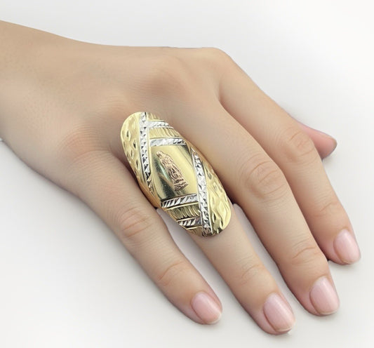 14K Tri-Color Gold Mother Mary Ring – Size 8.5, 37.16mm Width, 3.9 Grams