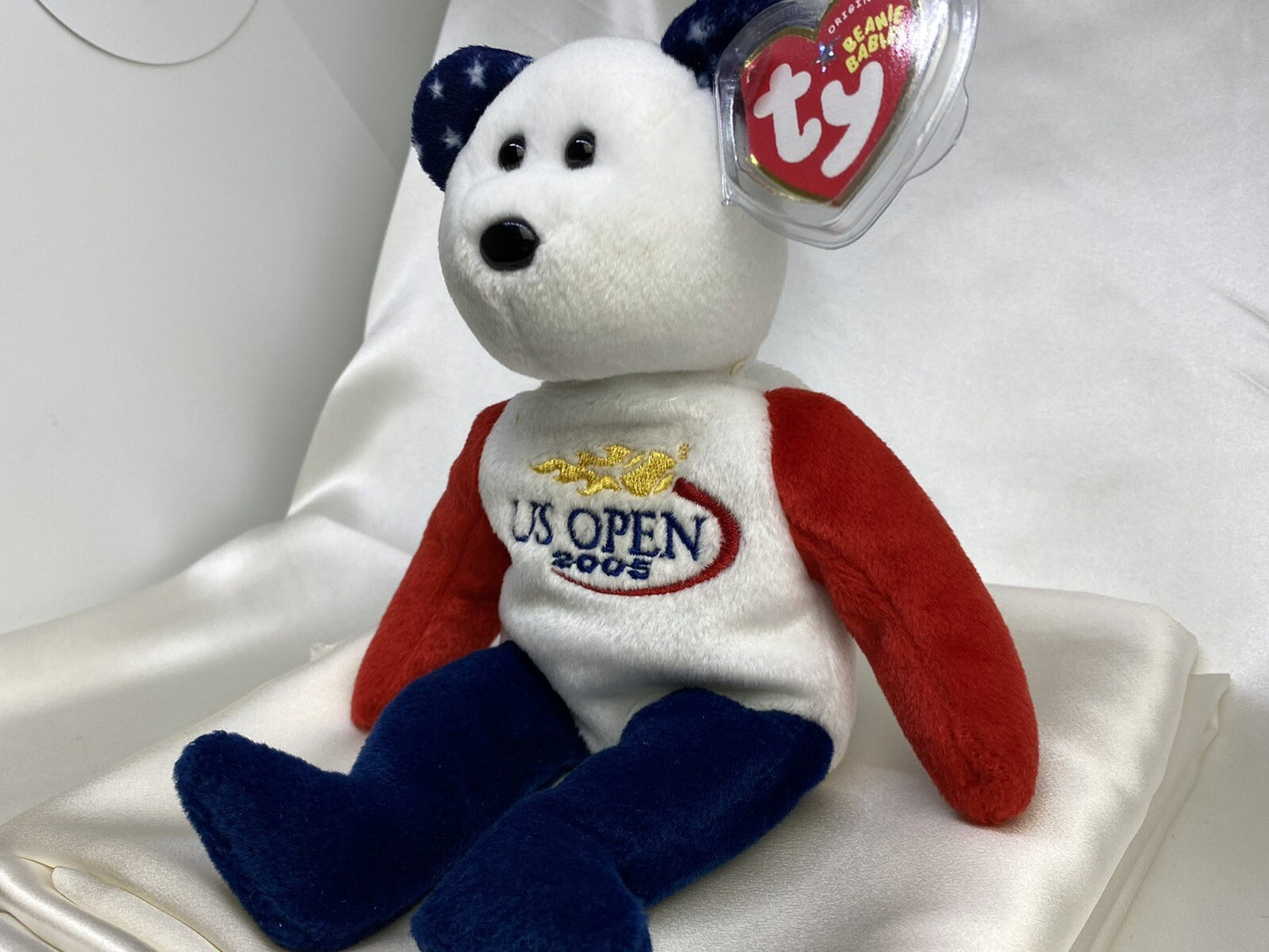 Ty Beanie Baby Smash The US Open Tennis Bear Plush W Hang Tag Protector 2005