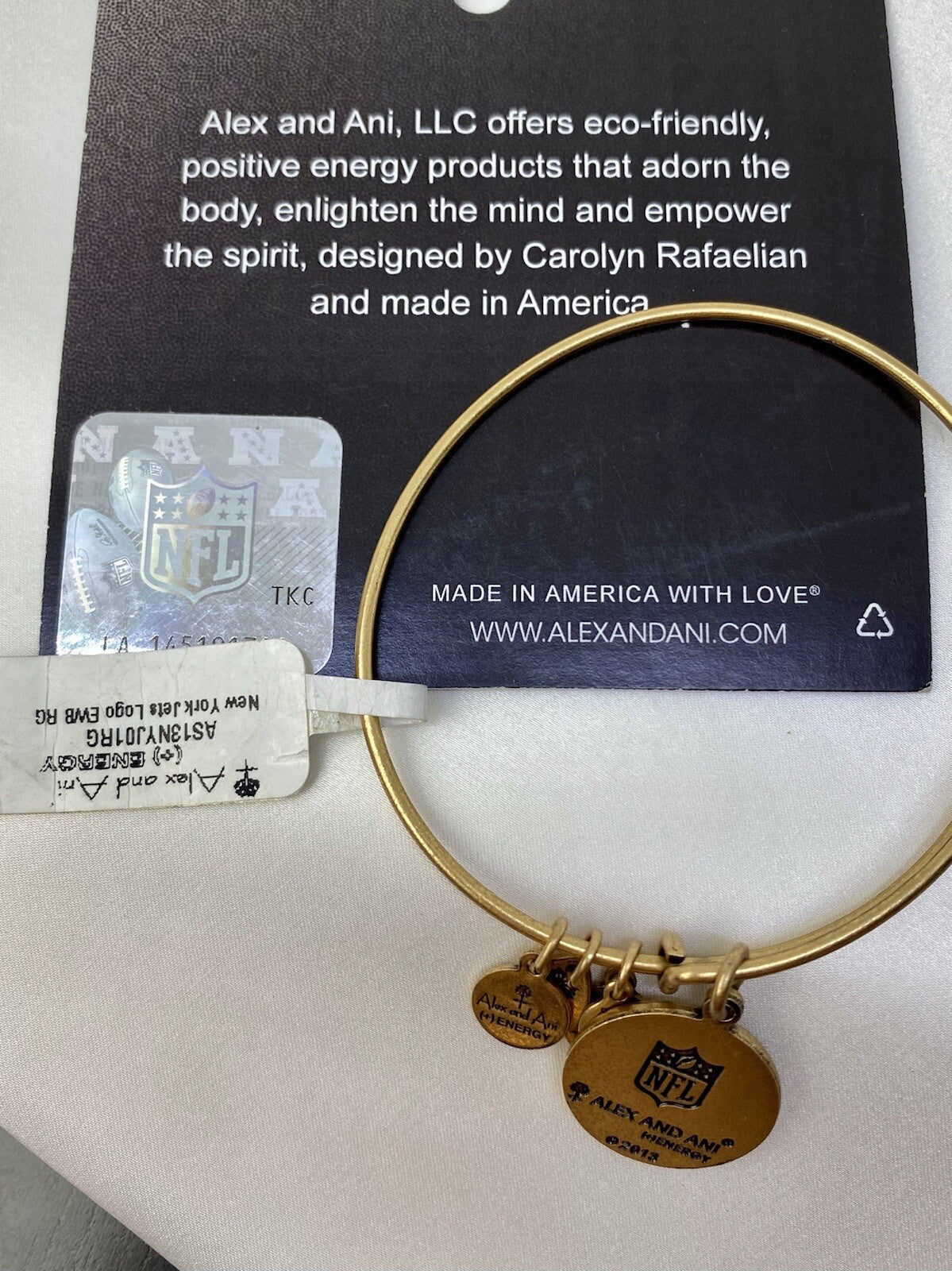 Alex and Ani New York Jets NFL Logo Rafaelian Gold Charm Bangle Bracelet