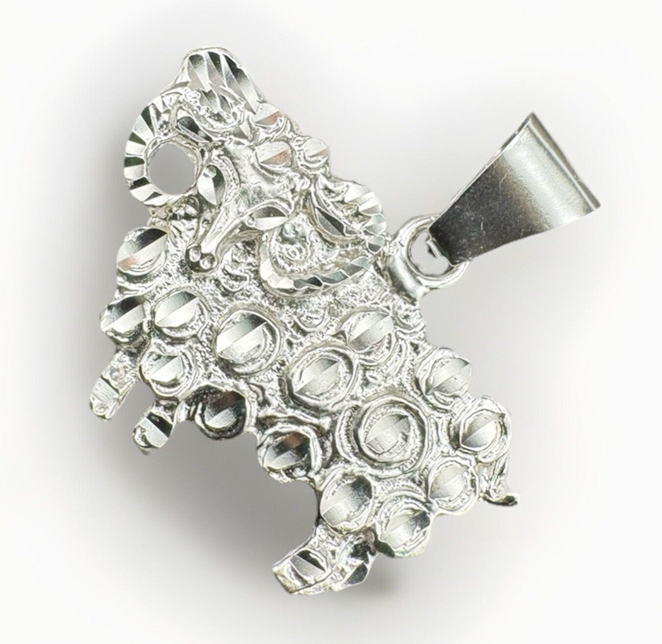 Sterling Silver 925 Ram Sheep Animal Nugget Textured Pendant 16.9G 46x40mm