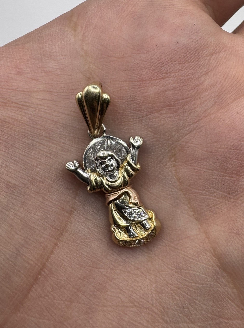Colgante de Niño Jesús Divino de Oro Tricolor de 14K 3.5 Gramos Dije de 15x30mm