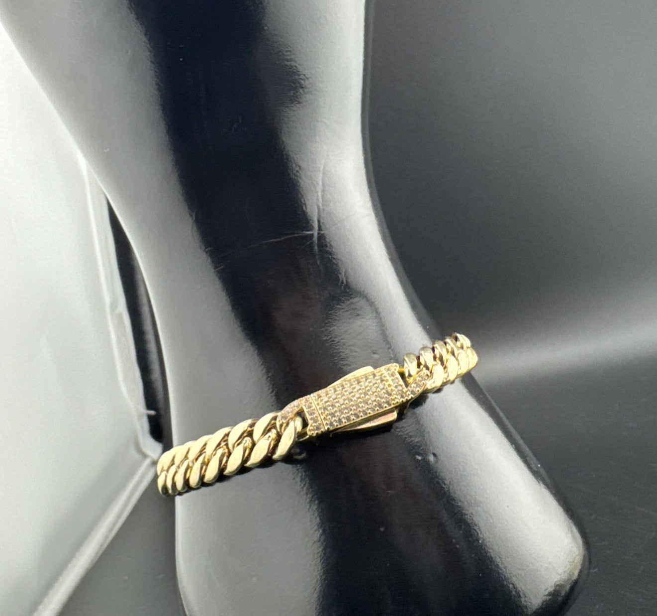 14K Yellow Gold Miami Cuban Bracelet 7.5in 7.5mm 9.6 Grams CZ Simulated Diamond*