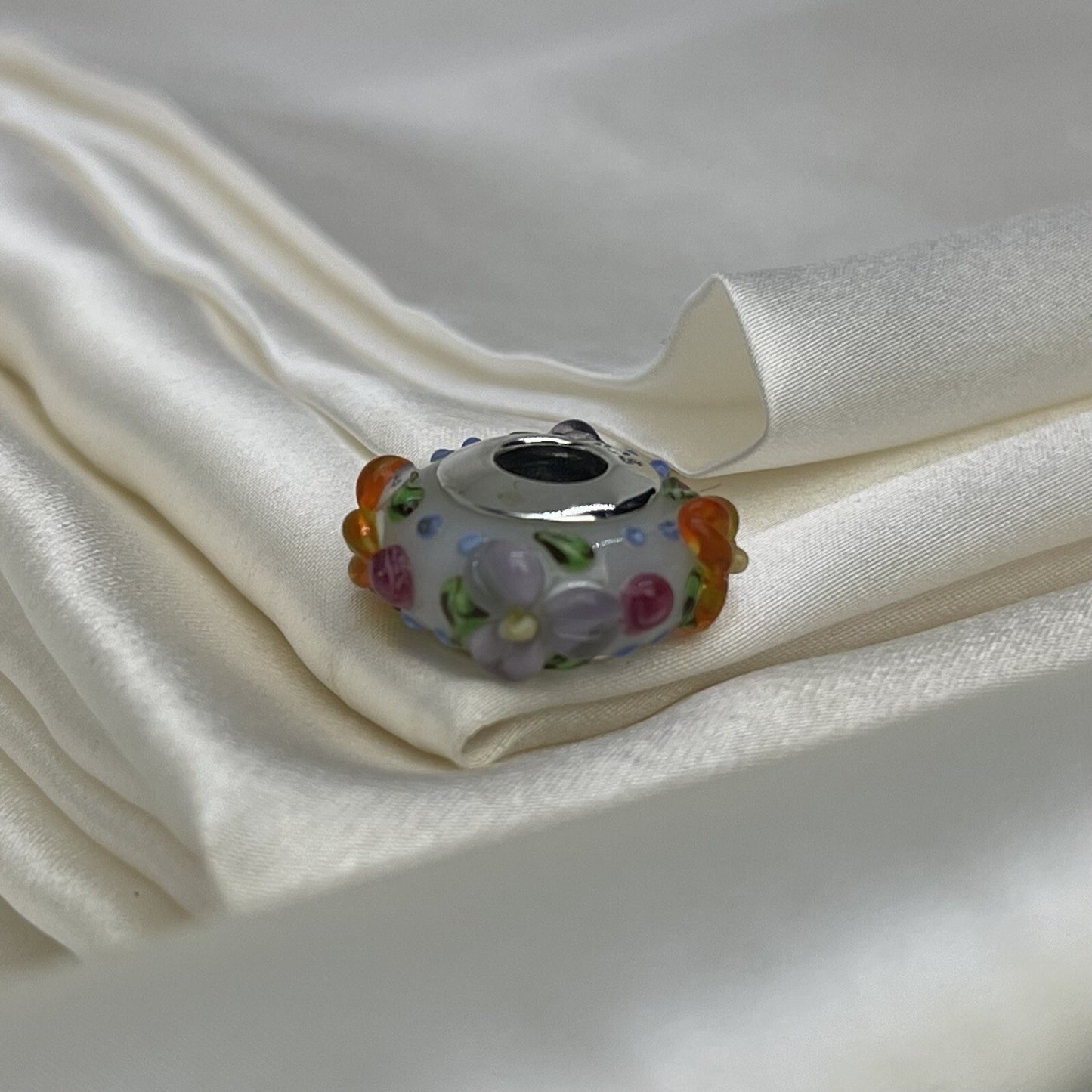Sterling Silver 925 European Colorful Vibrant Enamel Flowers Plant Large Charm