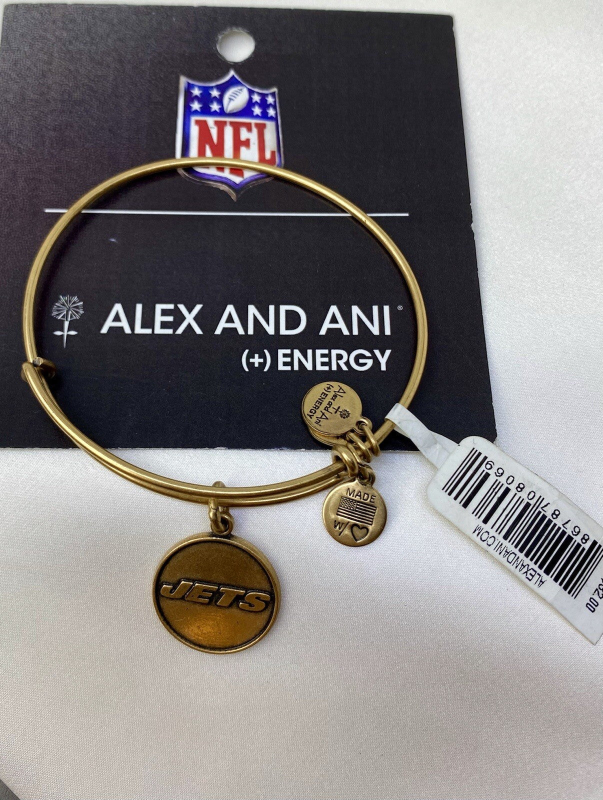 Alex and Ani New York Jets NFL Logo Rafaelian Gold Charm Bangle Bracelet