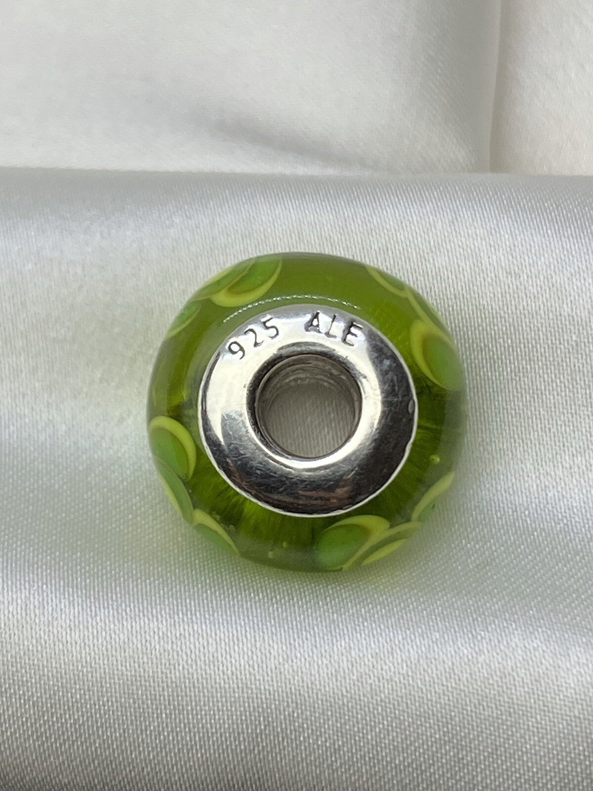 Pandora ALE 15mm Cristal Murano Plata de Ley 925 Charm Flores Verde Lima