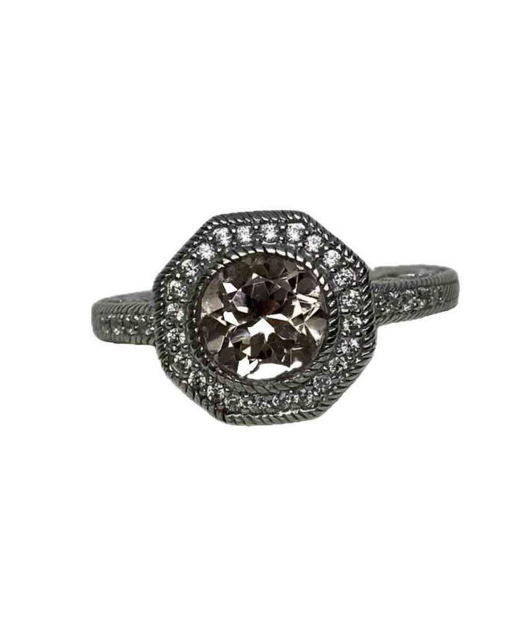 Judith Ripka Sterling Silver 925 Halo Ring Pink Sapphire Cubic Zirconia Size 11