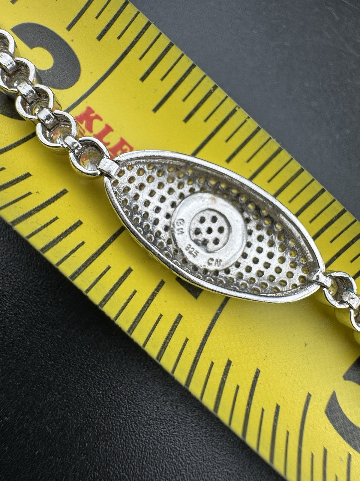 Pulsera de plata 925 con ojo turco de 7.5in, 12mm, 10 gramos, cristal esmaltado, estilo tenis