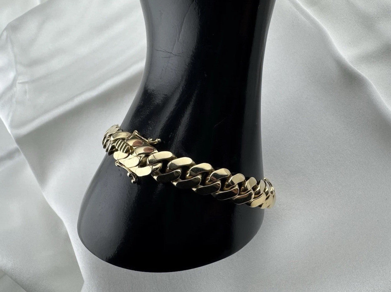 14K Gold Semi Solid Miami Cuban Link Chain Bracelet 9.76mm 8.5 Inch 19.7 Grams