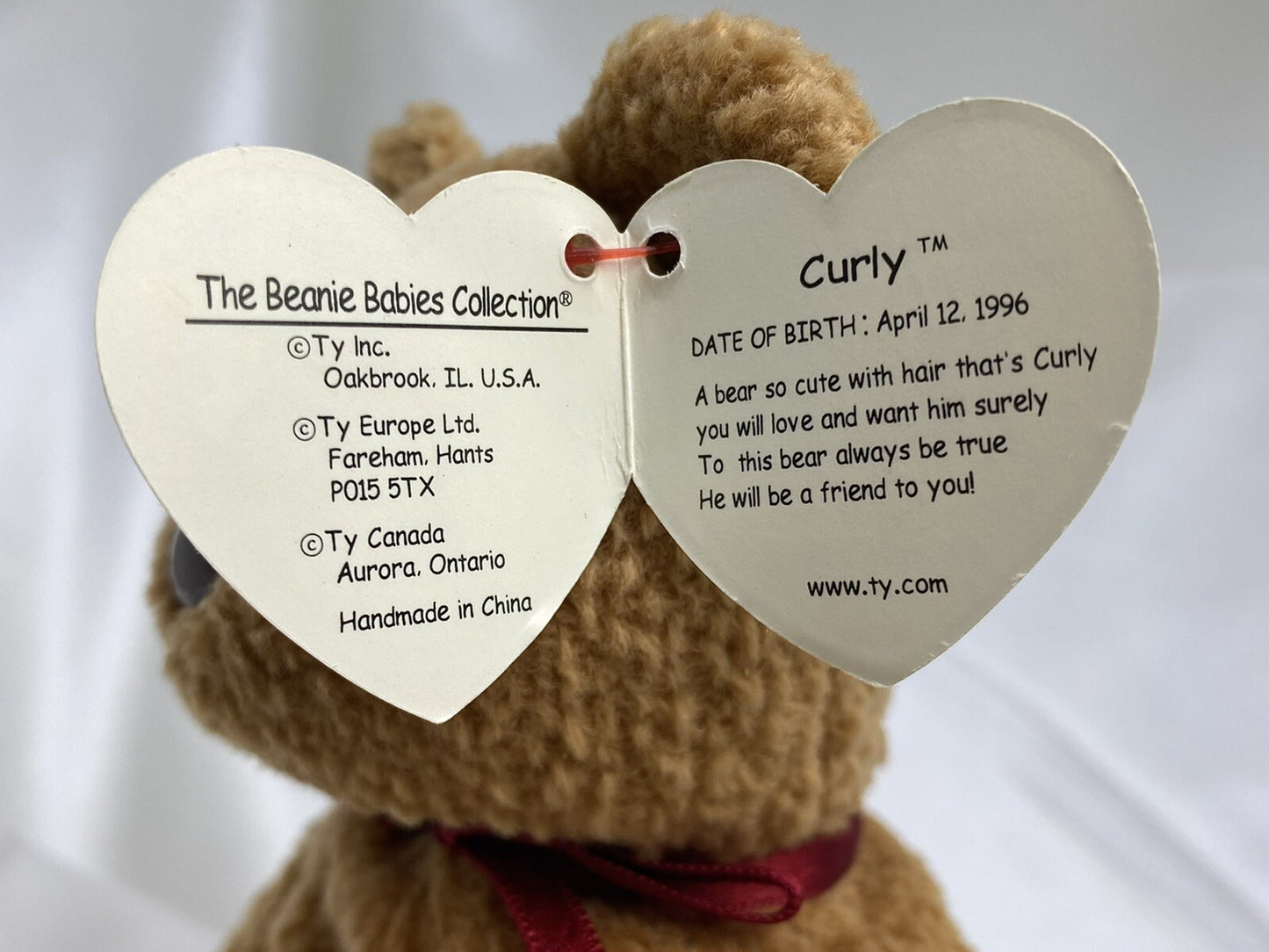 Rare Retired Ty Beanie Baby Curly The Bear 1993 1996 Bear With Numerous Errors