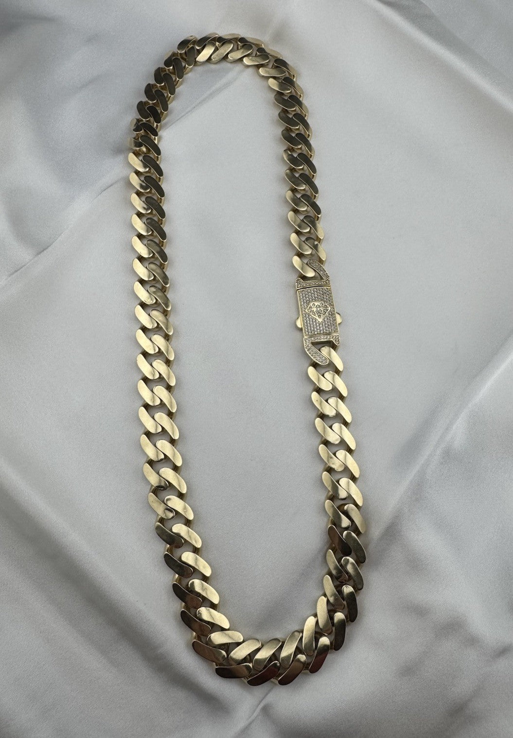 14K Yellow Gold Miami Cuban Link Chain Necklace 14.7mm 24.5 76.4 Gram Semi-Solid