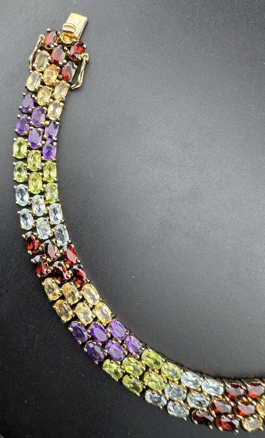 925 Fine Silver Plated Gold Multicolor Gemstone Row Tennis Bracelet 7.5 25.7G